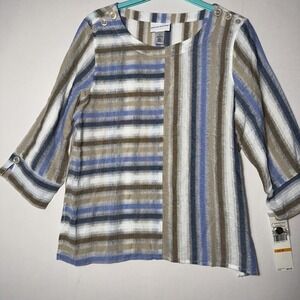 Alfred‎ Dunner Women's Summer Solstice Spliced Stripe Top Size Cotton Small NWT